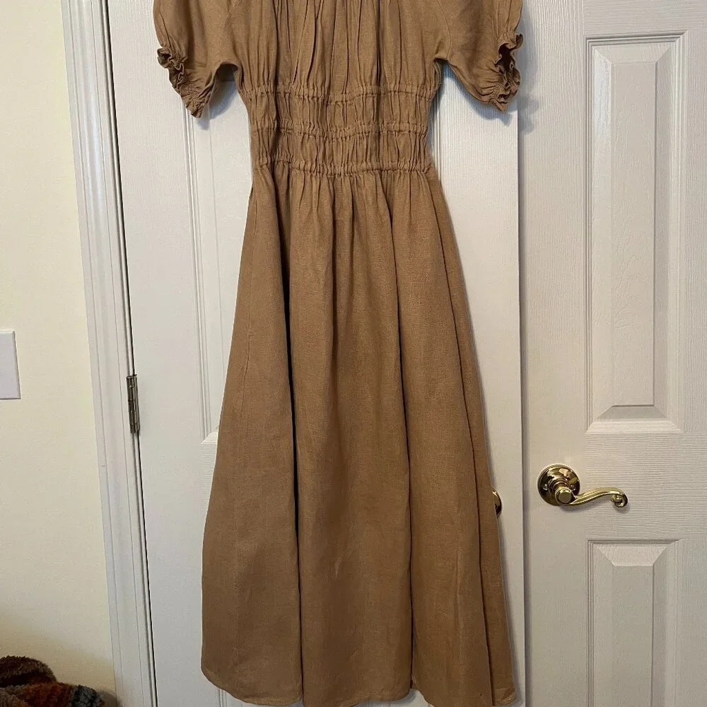 Spartina 449 Linen midi dress taupe size medium - Picture 2 of 5